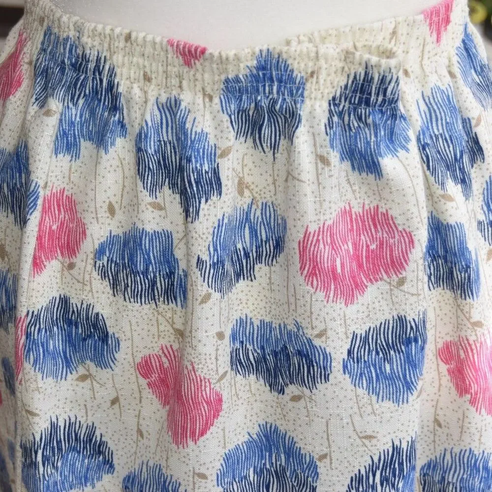 Vintage 80s 90s Central Station Floral Midi Skirt Elastic Waist Cottage L XL